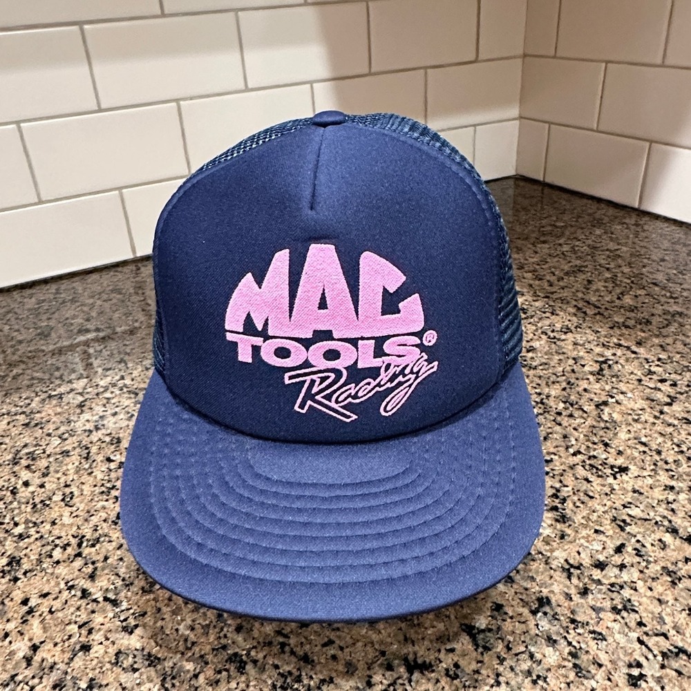 MAC TOOLS Racing Speedway Trucker Hat Adjustable Snapback Navy Pink Cap